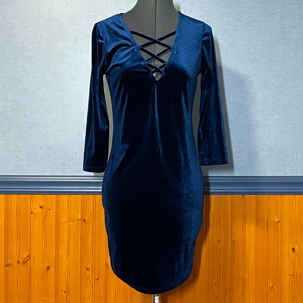 Ambiance Blue velour mini dress size medium